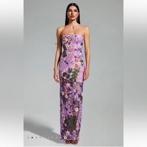 Bella Barnett Eugenia Floral Strapless Mesh Sequined Dress